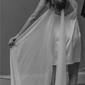 Azazie White Dress with Sheer Overlay